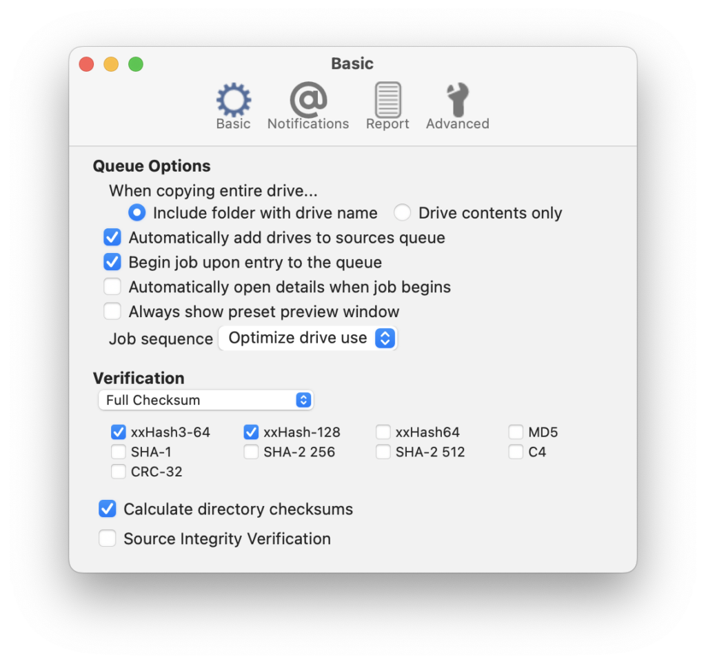 Basic Options Panel in ShotPut Pro