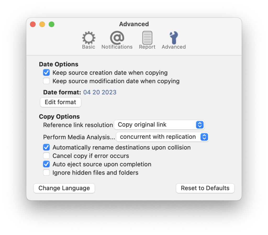 Advanced Settings Panel in ShotPut Pro